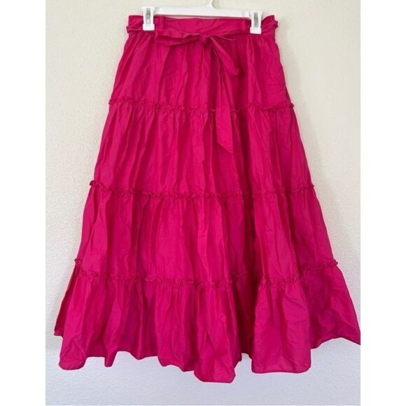 Jason Wu  Hot Pink Cotton teired ruffle belted maxi skirt Size M / NWOT - Picture 3 of 4